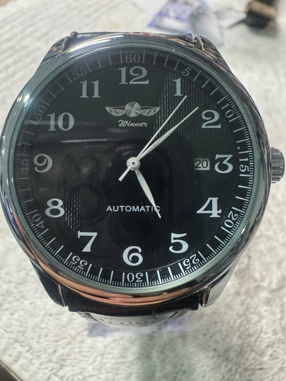 Winner Men's Automatic Black Dial Watch with Silver Case